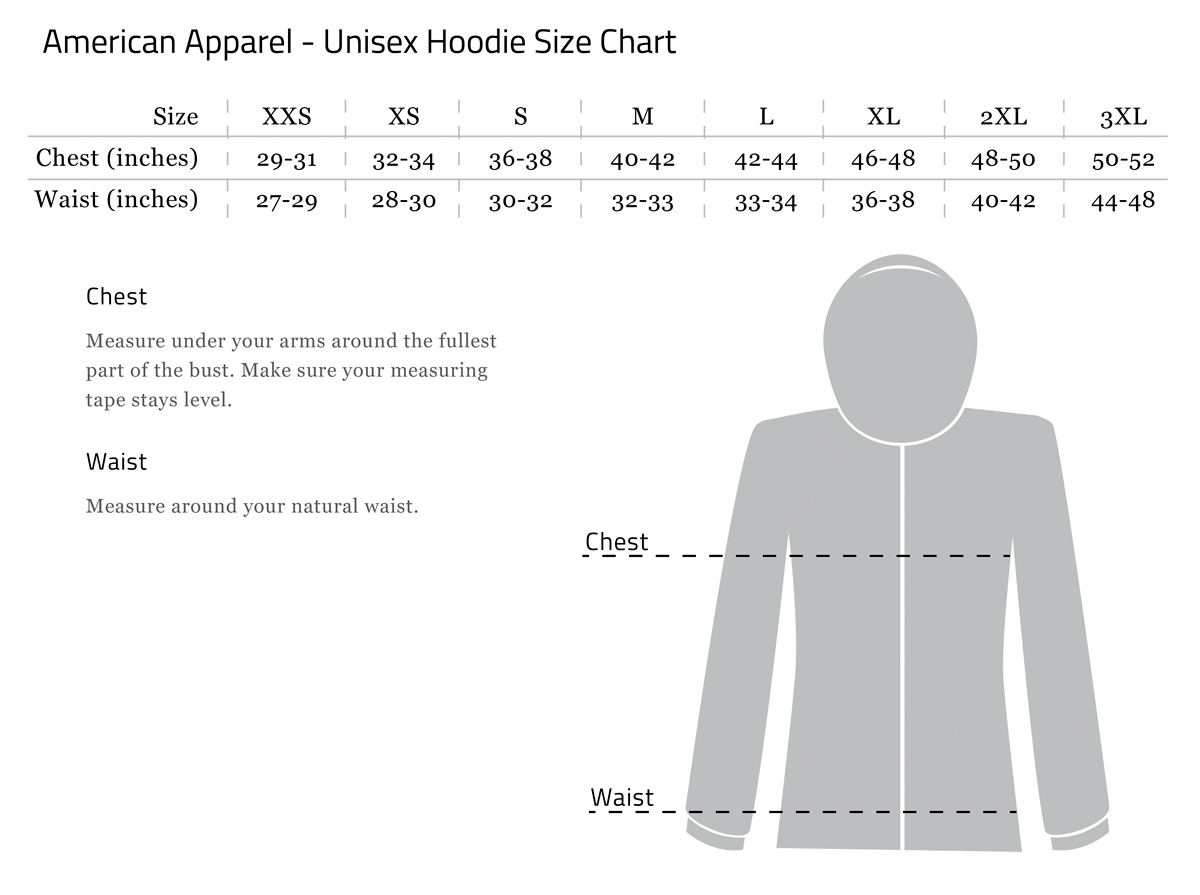 American Apparel Unisex Shirt Size Chart