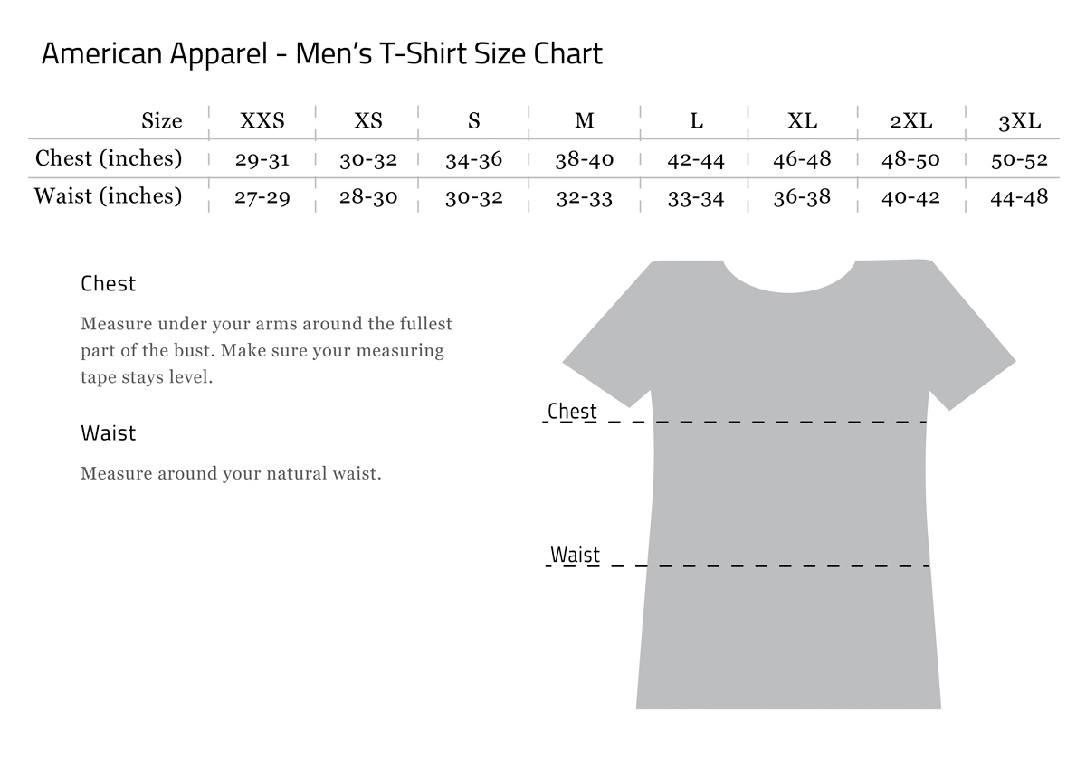 American Apparel Size Chart Mens Shirt