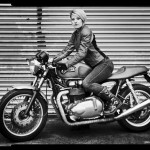 Alicia on the Triumph Thruxton, photo by Giles Clement