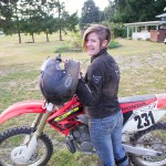 Alicia just after Wheelie-ing herself off the dirt bike