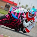 Brittany Morrow back in action on her pink motorcycle