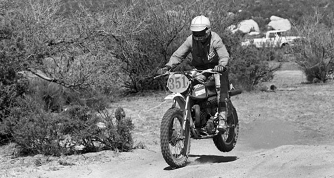 Motorcycle racing pioneer Mary McGee in a 1976 Baja race