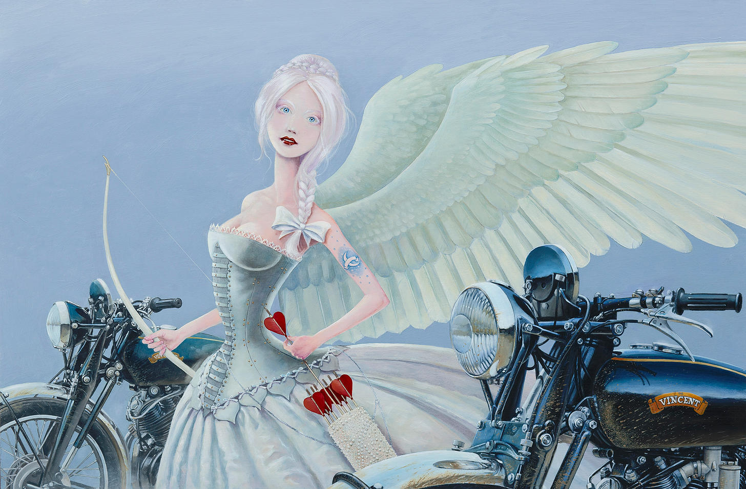 Huntress Angel motorcycle woman illustration by Brett Breckon