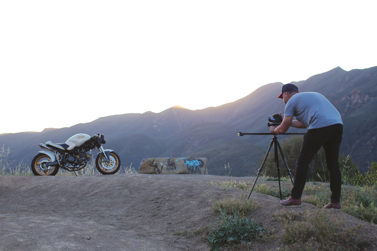 Cam Elkins of Stories of BIke filming the MotoLady Ducati Monster