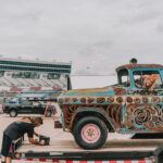 Rae Ripple and Josh Bailey unloading the Apache art truck