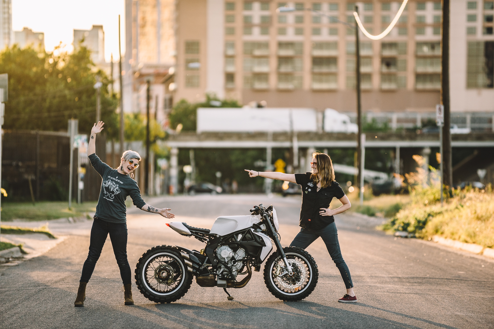 Sofi Tsingos of GT-Moto and Alicia Elfving of MotoLady with the GT-MotoLady MV Agusta custom motorcycle